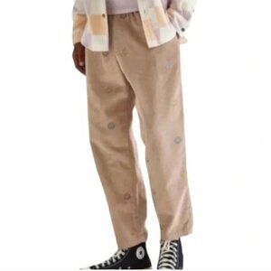 Urban Outfitters Tan/Multicolor Smiley Face Embroidered Corduroy Beach Pants